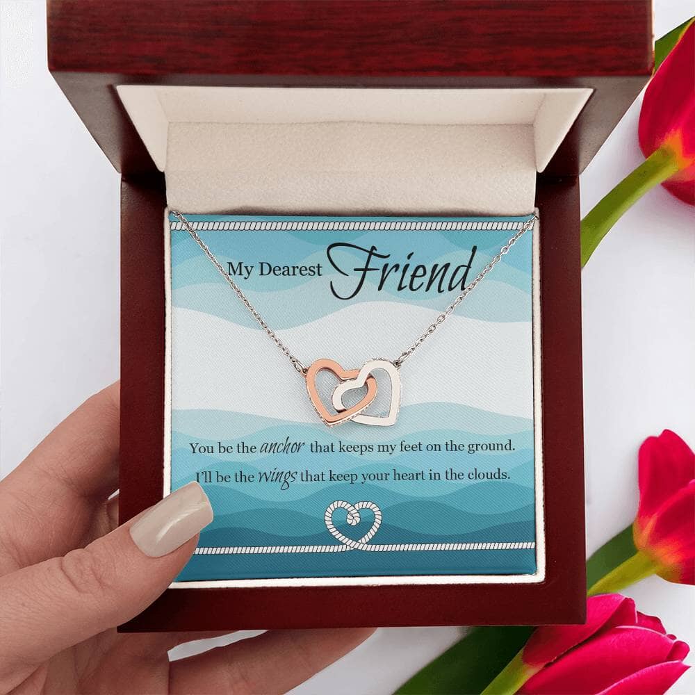 Anchor & Wings Interlocking Hearts Necklace: Symbolize Your Unbreakable Bond Jewelry/InterlockingHearts ShineOn Fulfillment Polished Stainless Steel & Rose Gold Finish Luxury Box 