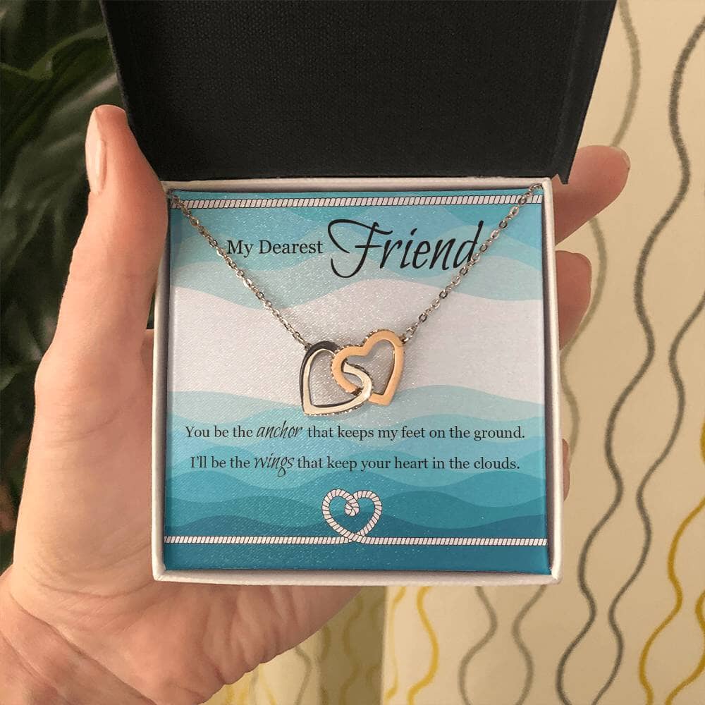 Anchor & Wings Interlocking Hearts Necklace: Symbolize Your Unbreakable Bond Jewelry/InterlockingHearts ShineOn Fulfillment Polished Stainless Steel & Rose Gold Finish Standard Box 