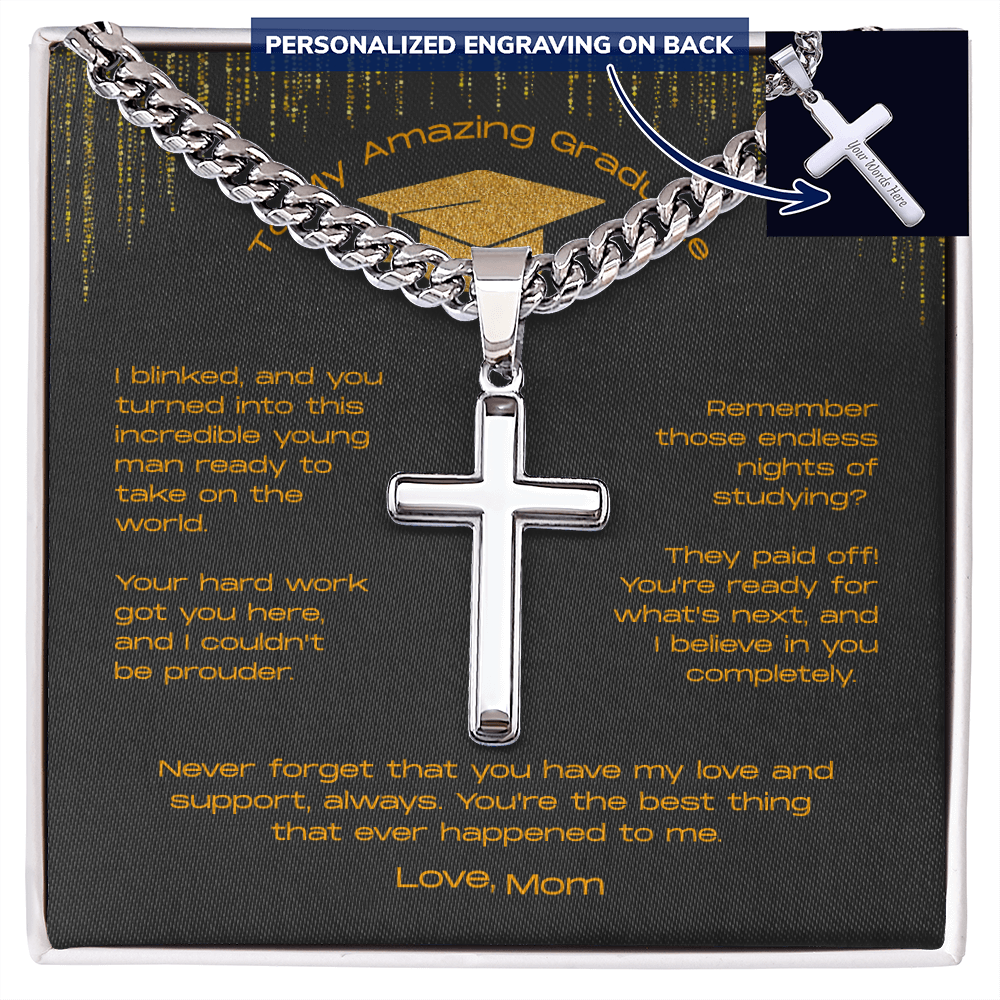 To My Incredible Son on Your Graduation - Personalized Cross Necklace
