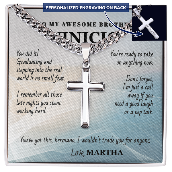 Unforgettable Graduation Gift for Brother – Personalized Cross Necklace with Message Card