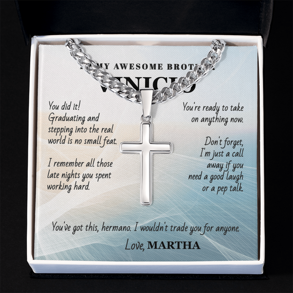 Unforgettable Graduation Gift for Brother – Personalized Cross Necklace with Message Card