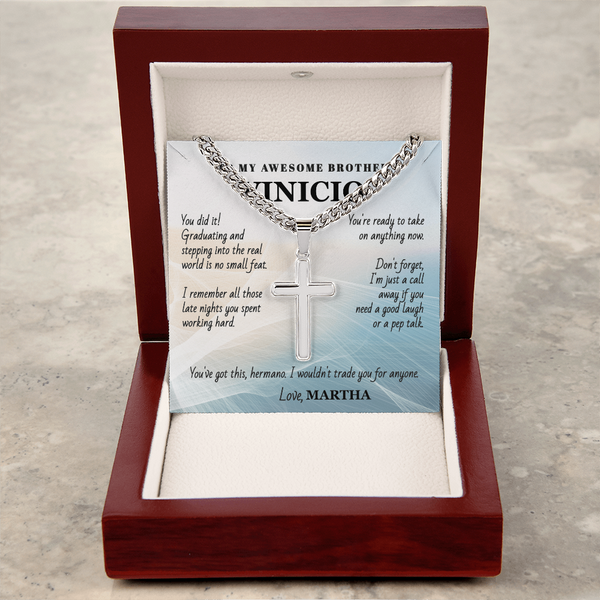 Unforgettable Graduation Gift for Brother – Personalized Cross Necklace with Message Card