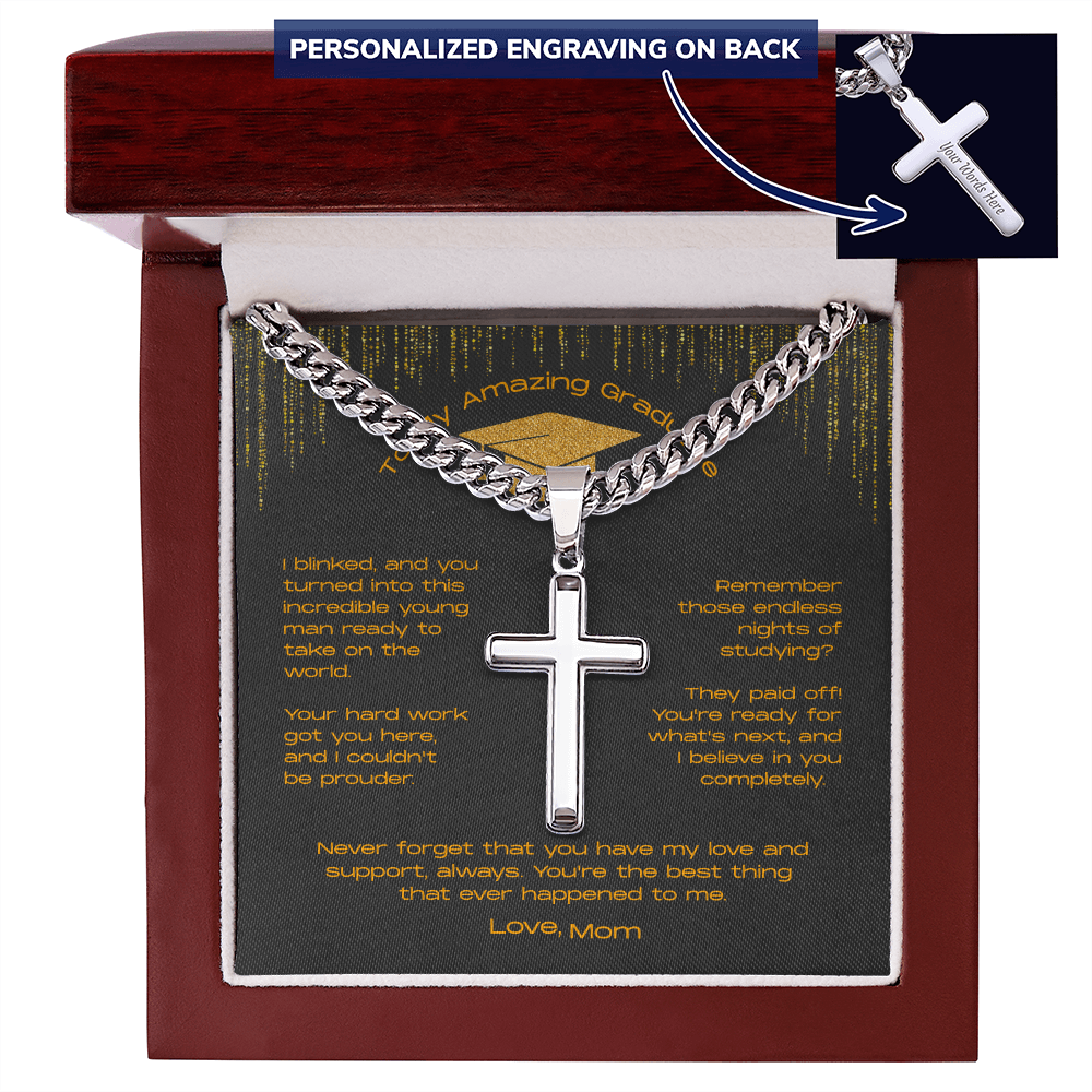To My Incredible Son on Your Graduation - Personalized Cross Necklace