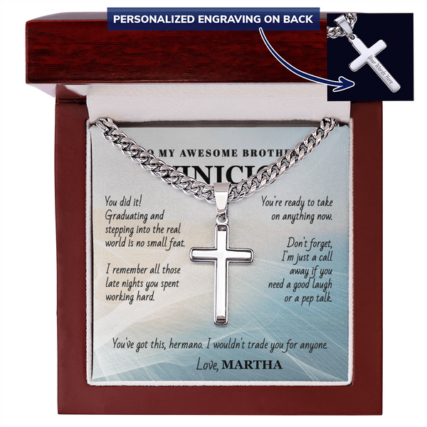Unforgettable Graduation Gift for Brother – Personalized Cross Necklace with Message Card