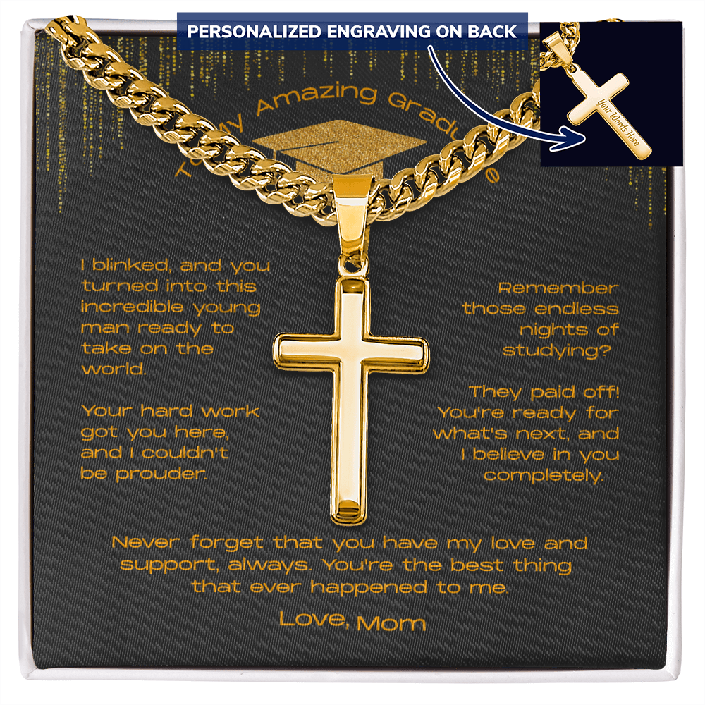 To My Incredible Son on Your Graduation - Personalized Cross Necklace