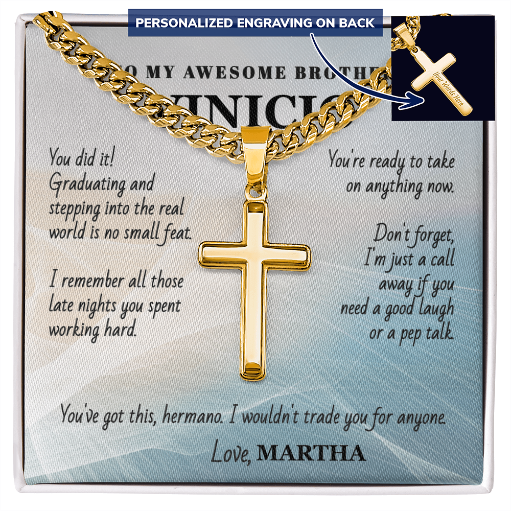 Unforgettable Graduation Gift for Brother – Personalized Cross Necklace with Message Card