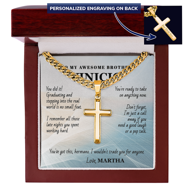 Unforgettable Graduation Gift for Brother – Personalized Cross Necklace with Message Card
