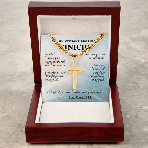 Unforgettable Graduation Gift for Brother – Personalized Cross Necklace with Message Card