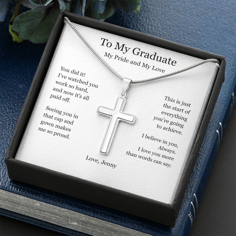 A Gift of Pride and Love – Personalized Cross Necklace for Boyfriend's Graduation