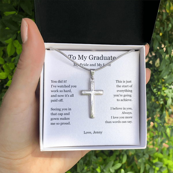 A Gift of Pride and Love – Personalized Cross Necklace for Boyfriend's Graduation