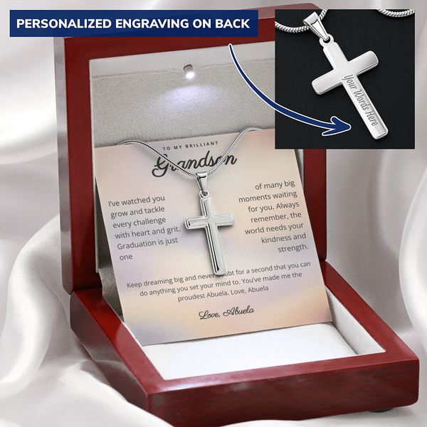 A Treasured Symbol of Faith and Pride – Personalized Cross Necklace for Grandson Graduation Gift