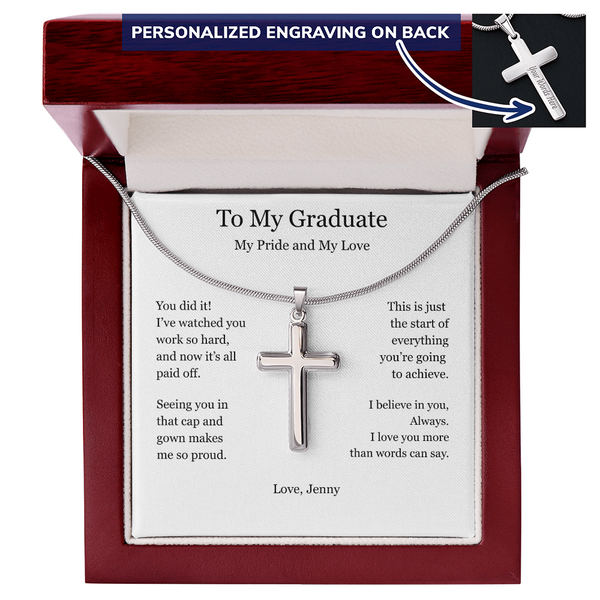 A Gift of Pride and Love – Personalized Cross Necklace for Boyfriend's Graduation