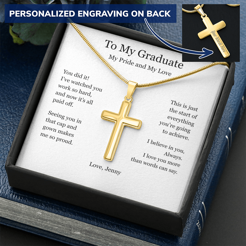 A Gift of Pride and Love – Personalized Cross Necklace for Boyfriend's Graduation