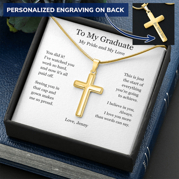 A Gift of Pride and Love – Personalized Cross Necklace for Boyfriend's Graduation