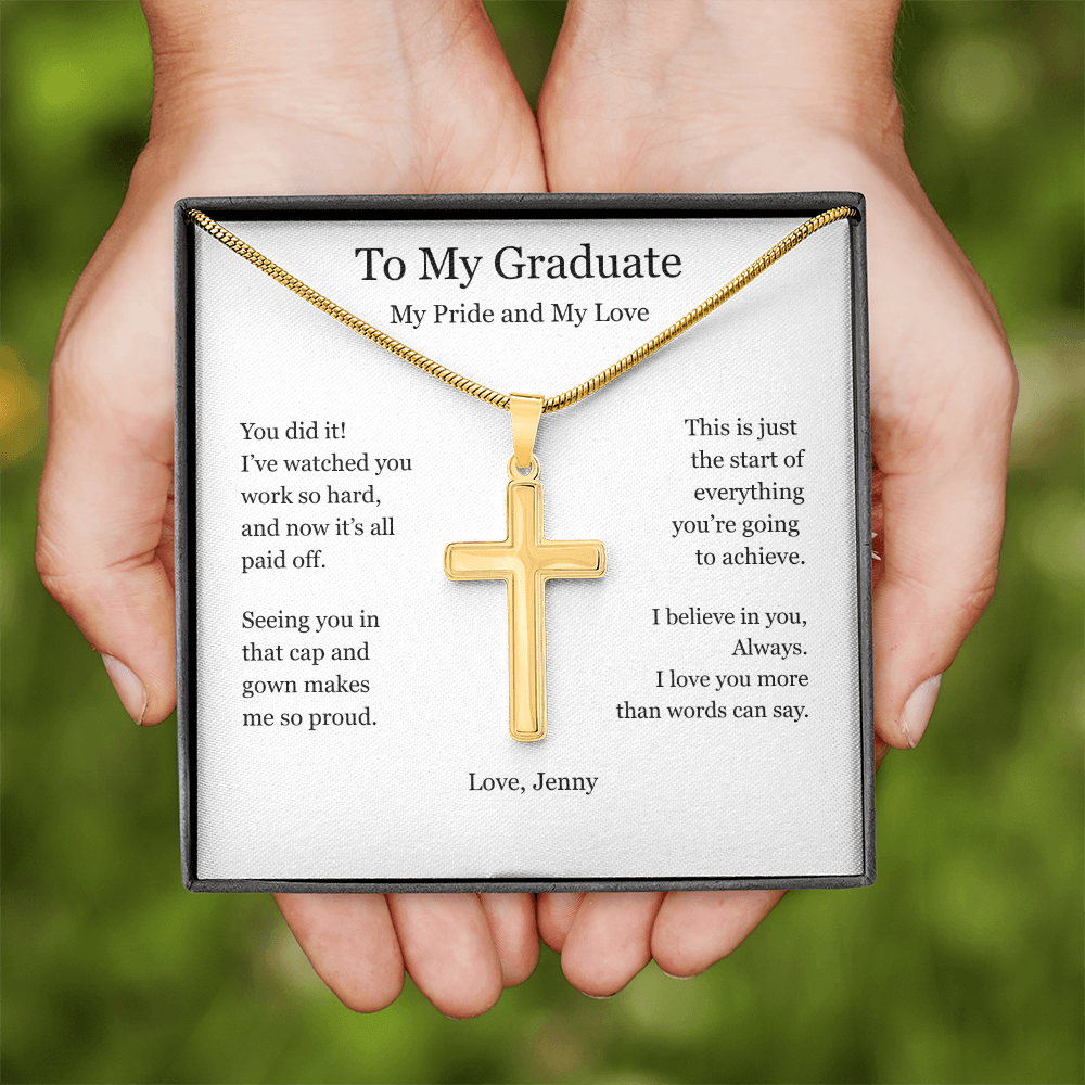 A Gift of Pride and Love – Personalized Cross Necklace for Boyfriend's Graduation