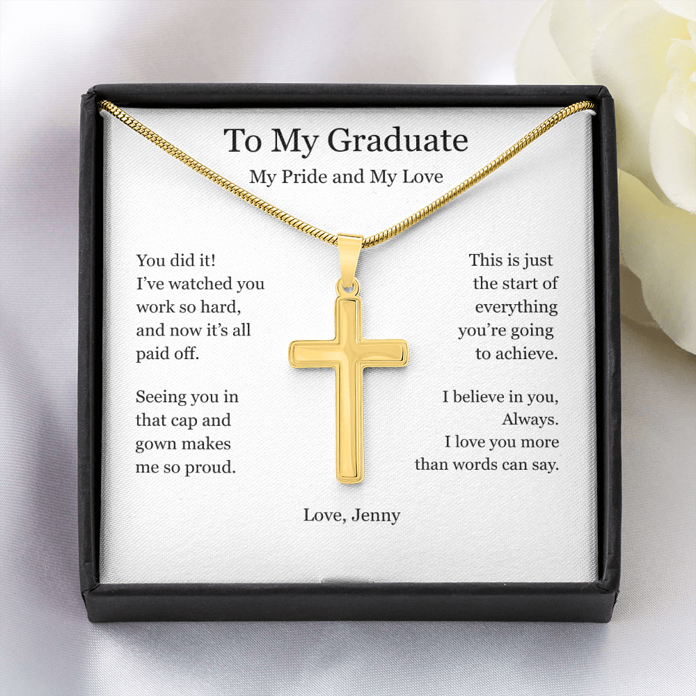A Gift of Pride and Love – Personalized Cross Necklace for Boyfriend's Graduation
