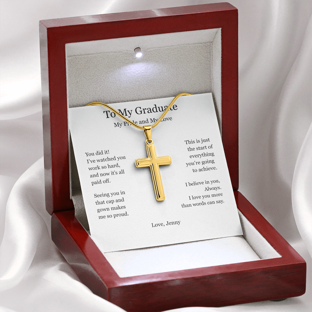 A Gift of Pride and Love – Personalized Cross Necklace for Boyfriend's Graduation