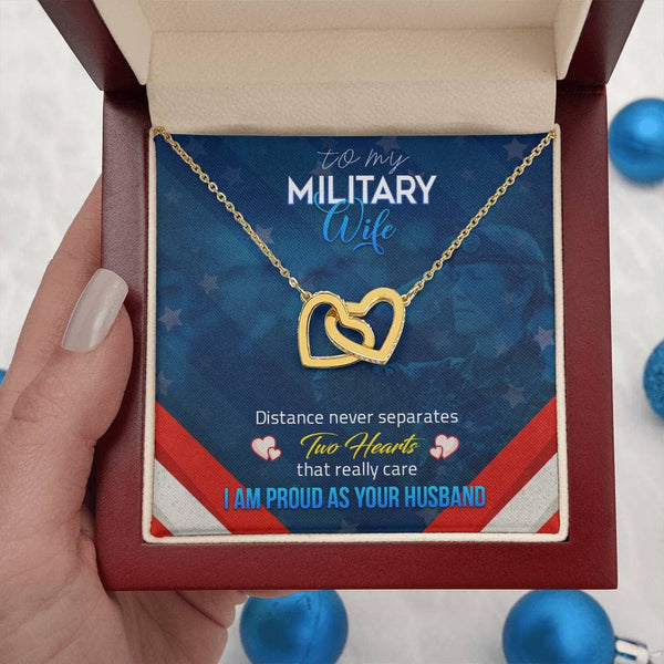 Brave Hearts United: The Military Wife's Eternal Love Necklace Jewelry/InterlockingHearts ShineOn Fulfillment 18K Yellow Gold Finish Luxury Box 