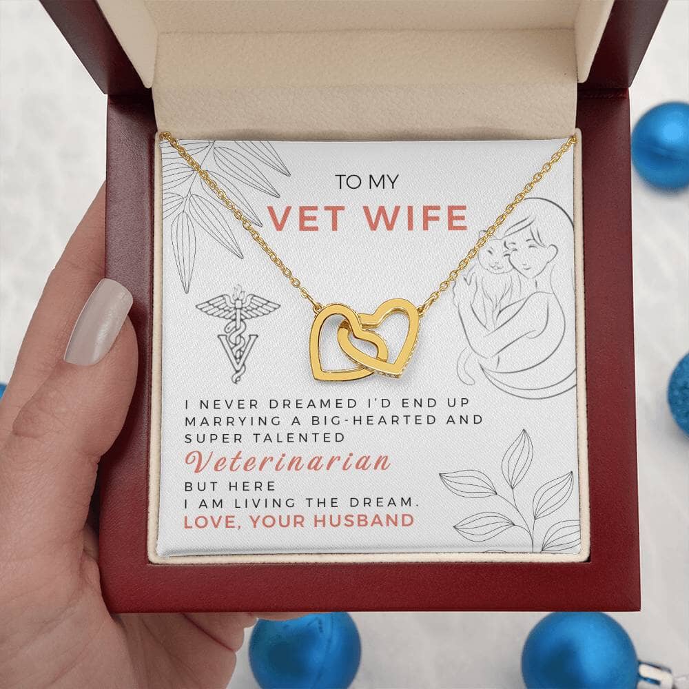 Cherished Hearts: The Veterinarian's Love Necklace Jewelry/InterlockingHearts ShineOn Fulfillment 18K Yellow Gold Finish Luxury Box 