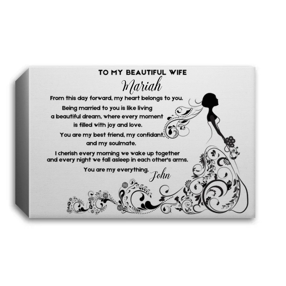 Customized Wedding Canvas for the New Wife - A Timeless and Personal Gift customcat White 12"x8" 