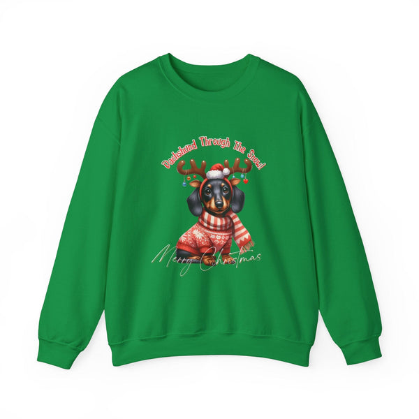 Dachshund Through the Snow" - Exclusive Christmas Sweater in Black or Irish Green Sweatshirt Printify Irish Green S 