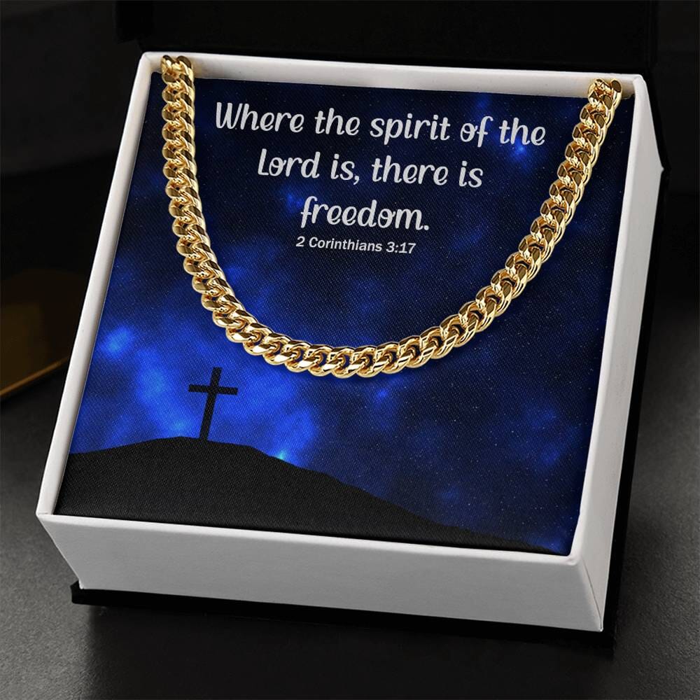 Divine Elegance: Cuban Link Chain Necklace with Inspirational Scripture Message Jewelry/Cubanlink ShineOn Fulfillment 14K Yellow Gold Finish Standard Box 