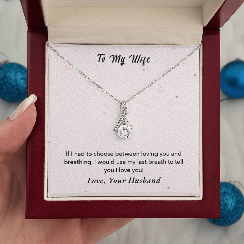 Enchanted Love Ribbon Necklace: A Timeless Token of Unending Affection Jewelry/AlluringBeauty ShineOn Fulfillment White Gold Finish Luxury Box 