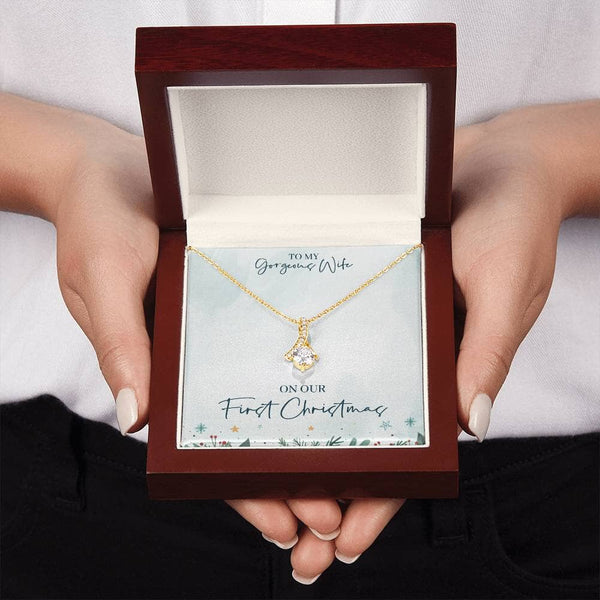 Enchanted Love: The First Christmas Ribbon Pendant Necklace for Your Beloved Wife Jewelry/AlluringBeauty ShineOn Fulfillment 18K Yellow Gold Finish Luxury Box 