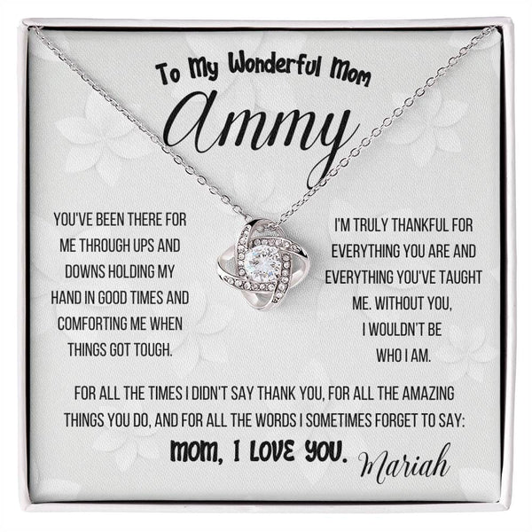 Endless Embrace Love Knot Necklace – A Personalized Tribute to Mom Jewelry/LoveKnot ShineOn Fulfillment 14K White Gold Finish Standard Box 