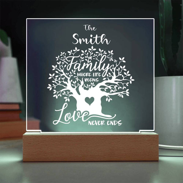 Endless Love & Life Acrylic Plaque - A Family Keepsake Acrylic/Square ShineOn Fulfillment LED Corded Base 