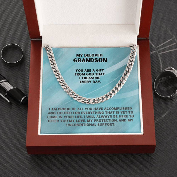 Eternal Bond: Grandparent's Love Cuban Link Chain Necklace with Heartfelt Message Jewelry/Cubanlink ShineOn Fulfillment 