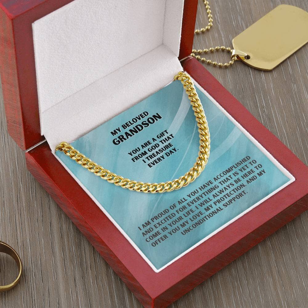 Eternal Bond: Grandparent's Love Cuban Link Chain Necklace with Heartfelt Message Jewelry/Cubanlink ShineOn Fulfillment 