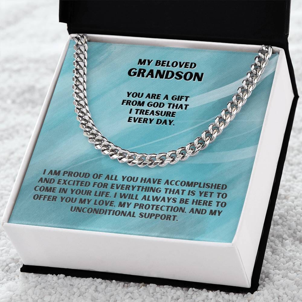 Eternal Bond: Grandparent's Love Cuban Link Chain Necklace with Heartfelt Message Jewelry/Cubanlink ShineOn Fulfillment 