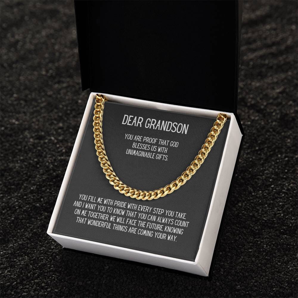 Eternal Bond: Grandson's Cuban Link Chain with Personalized Sentimental Message Jewelry/CubanlinkCross ShineOn Fulfillment 