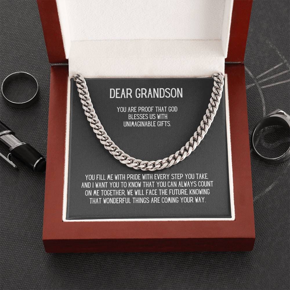 Eternal Bond: Grandson's Cuban Link Chain with Personalized Sentimental Message Jewelry/CubanlinkCross ShineOn Fulfillment 