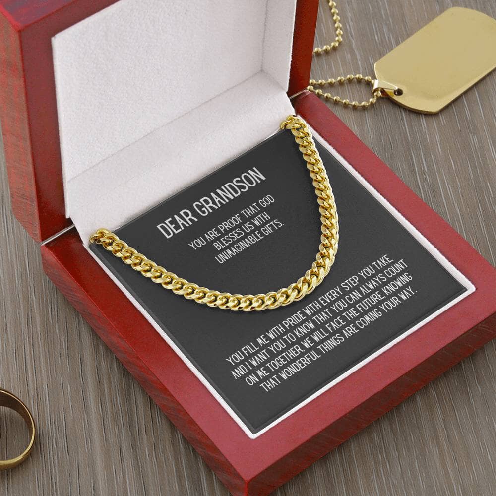 Eternal Bond: Grandson's Cuban Link Chain with Personalized Sentimental Message Jewelry/CubanlinkCross ShineOn Fulfillment 