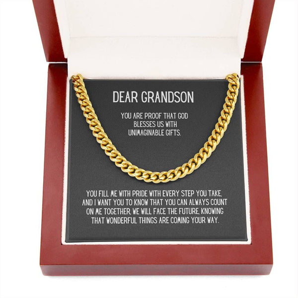 Eternal Bond: Grandson's Cuban Link Chain with Personalized Sentimental Message Jewelry/CubanlinkCross ShineOn Fulfillment 