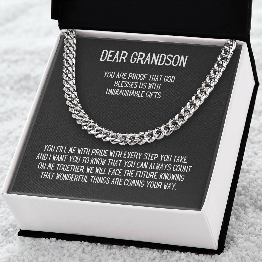 Eternal Bond: Grandson's Cuban Link Chain with Personalized Sentimental Message Jewelry/CubanlinkCross ShineOn Fulfillment 