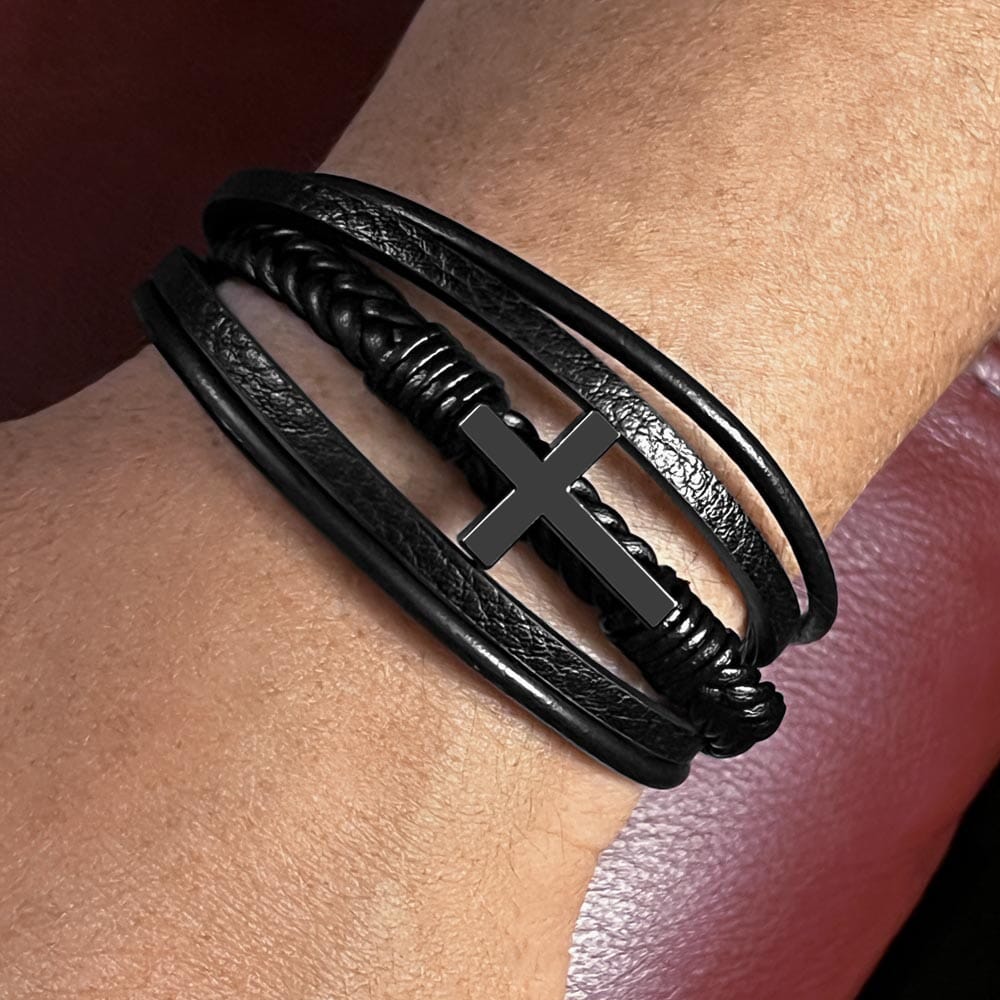 Eternal Bond: Grandson's Leather Cross Bracelet with Personalized Message of Love Jewelry/CrossLeatherBracelet ShineOn Fulfillment 