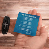 Eternal Bond: Grandson's Leather Cross Bracelet with Personalized Message of Love Jewelry/CrossLeatherBracelet ShineOn Fulfillment 