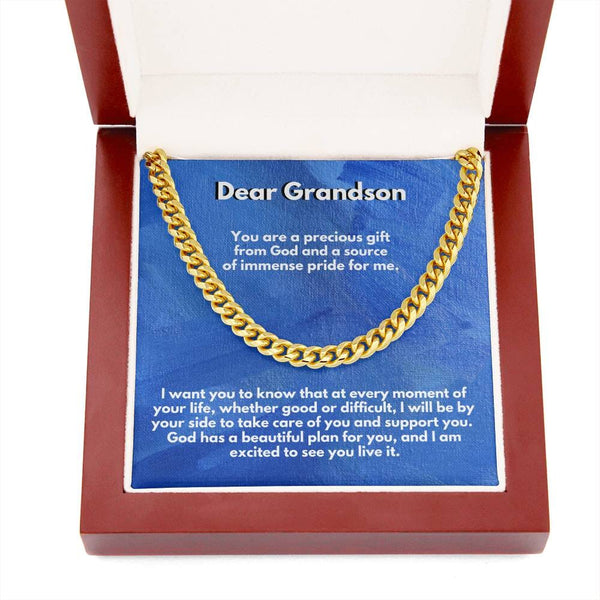 Eternal Bond: Grandson's Timeless Cuban Link Chain with Personalized Message from [Grandma or Grandpa] Jewelry/Cubanlink ShineOn Fulfillment 