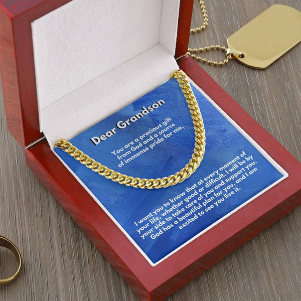 Eternal Bond: Grandson's Timeless Cuban Link Chain with Personalized Message from [Grandma or Grandpa] Jewelry/Cubanlink ShineOn Fulfillment 