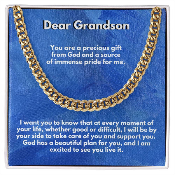 Eternal Bond: Grandson's Timeless Cuban Link Chain with Personalized Message from [Grandma or Grandpa] Jewelry/Cubanlink ShineOn Fulfillment 