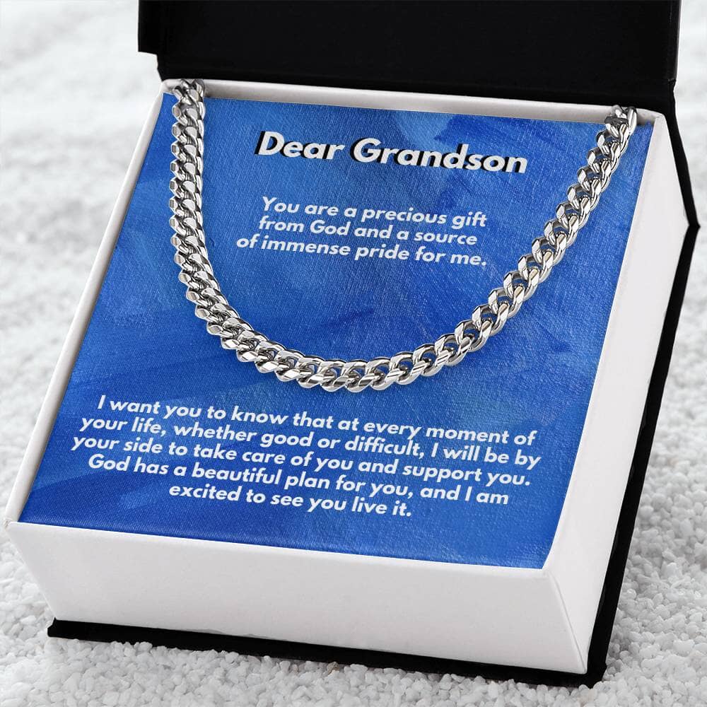 Eternal Bond: Grandson's Timeless Cuban Link Chain with Personalized Message from [Grandma or Grandpa] Jewelry/Cubanlink ShineOn Fulfillment 