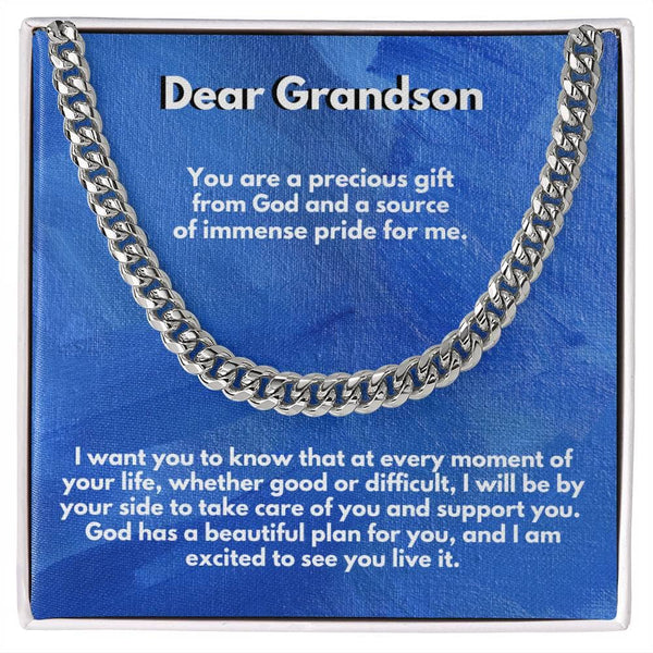 Eternal Bond: Grandson's Timeless Cuban Link Chain with Personalized Message from [Grandma or Grandpa] Jewelry/Cubanlink ShineOn Fulfillment 