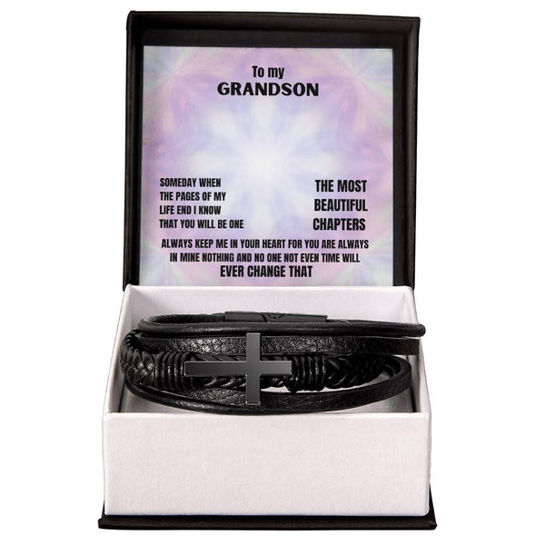 Eternal Bond: Men's Cross Leather Bracelet with Heartfelt Grandson Message Jewelry/CrossLeatherBracelet ShineOn Fulfillment 