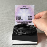 Eternal Bond: Men's Cross Leather Bracelet with Heartfelt Grandson Message Jewelry/CrossLeatherBracelet ShineOn Fulfillment Standard Box 