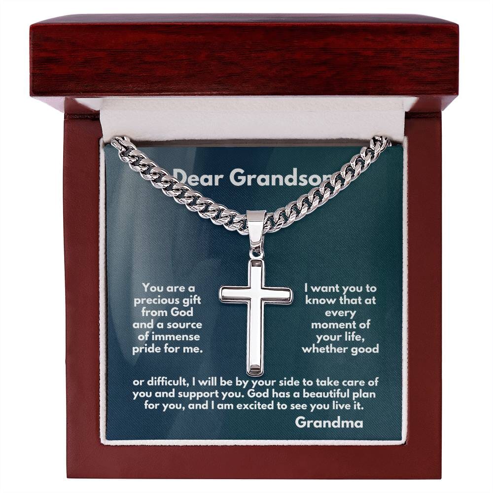 Eternal Bond of Love: Grandparent to Grandson Artisan Cross Necklace with Sentimental Message Jewelry/CubanlinkCross ShineOn Fulfillment 