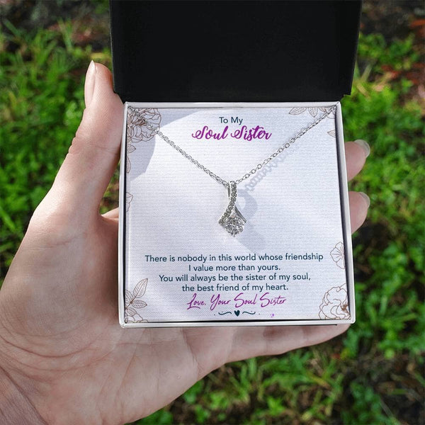 Eternal Bond Ribbon Necklace: A Symbol of Unbreakable Friendship for Your Soul Sister Jewelry/AlluringBeauty ShineOn Fulfillment White Gold Finish Standard Box 