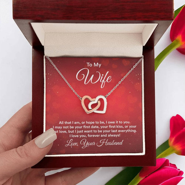 Eternal Bond: The Interlocking Hearts Necklace with Sentimental Love Message Jewelry/InterlockingHearts ShineOn Fulfillment Polished Stainless Steel & Rose Gold Finish Luxury Box 